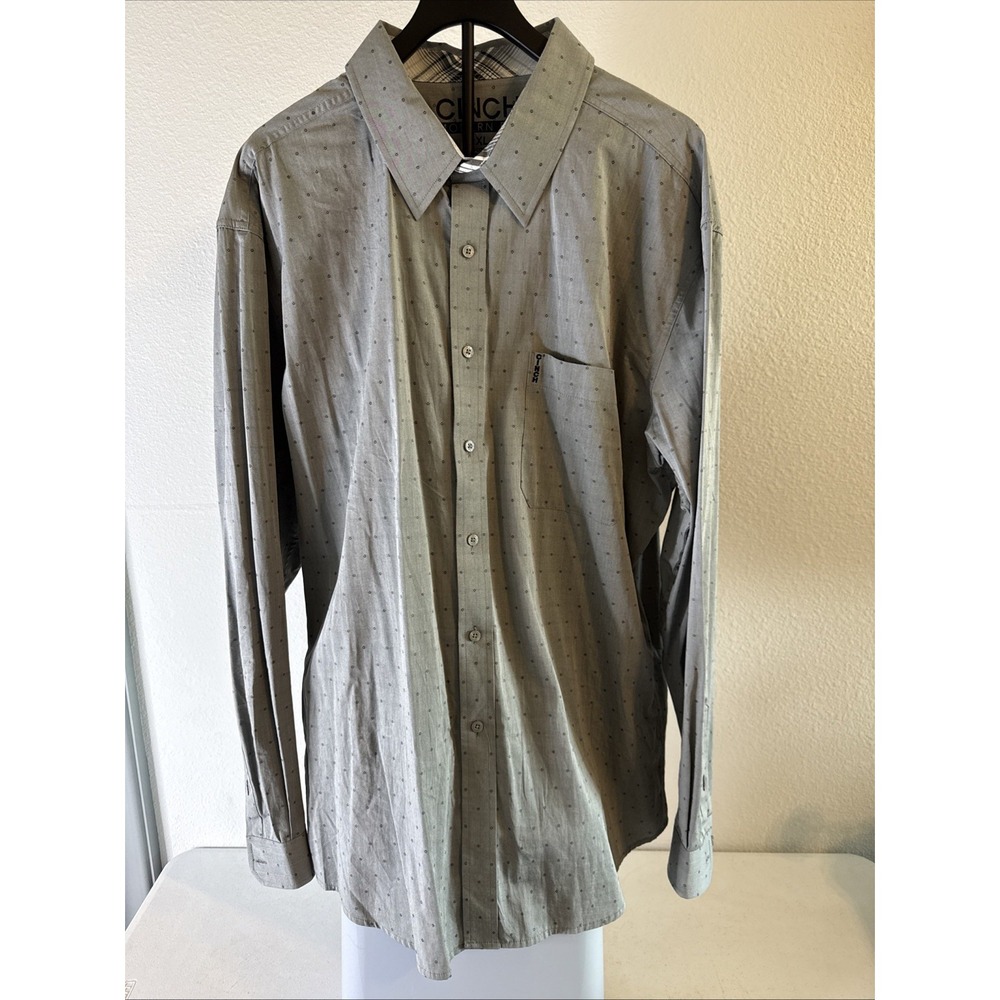 Cinch Mens Long Sleeve Button Up Polka Dot Shirt Gray Size 2XL